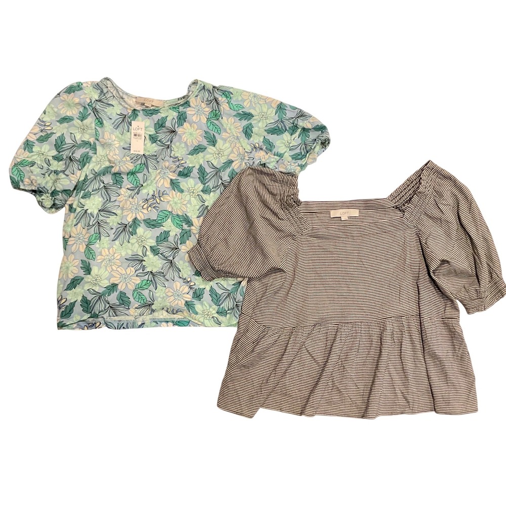 LOFT women's shirt blouse striped ruffle Floral Rayon NWT relaxed lightweight L‎